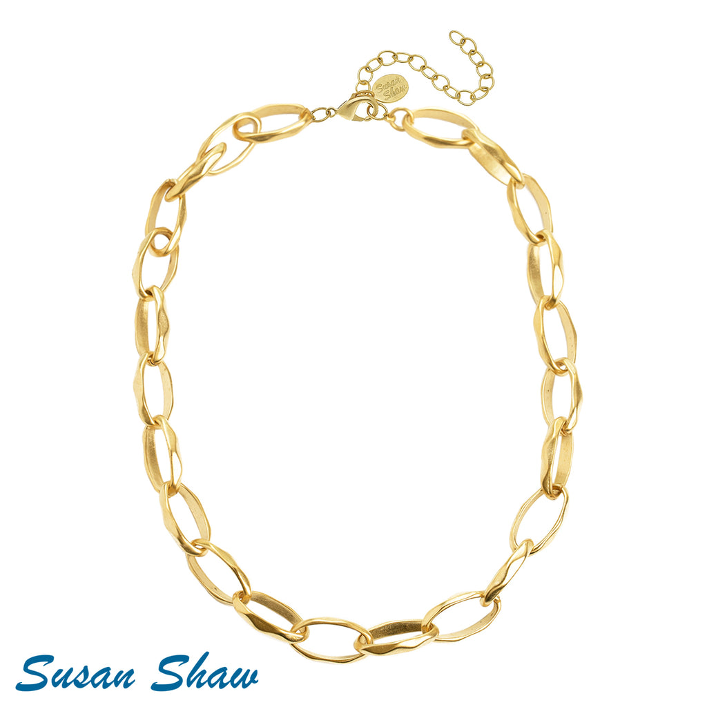Susan Shaw 24Kt Gold Plated Handcast Oblong Chain Necklace